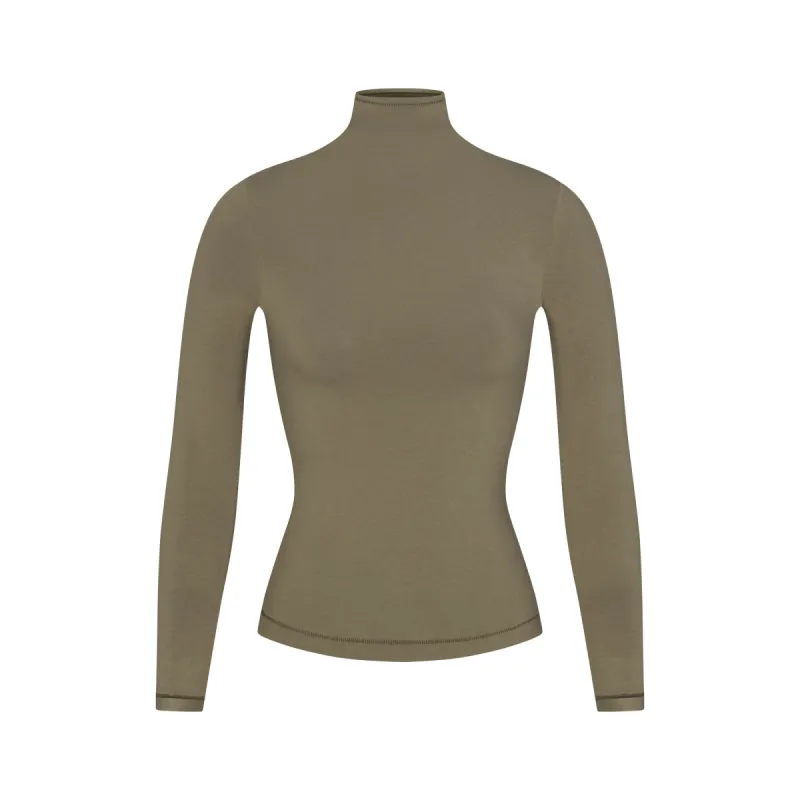 COTTON JERSEY LONG SLEEVE TURTLENECK | ARMY sold by SKIMS