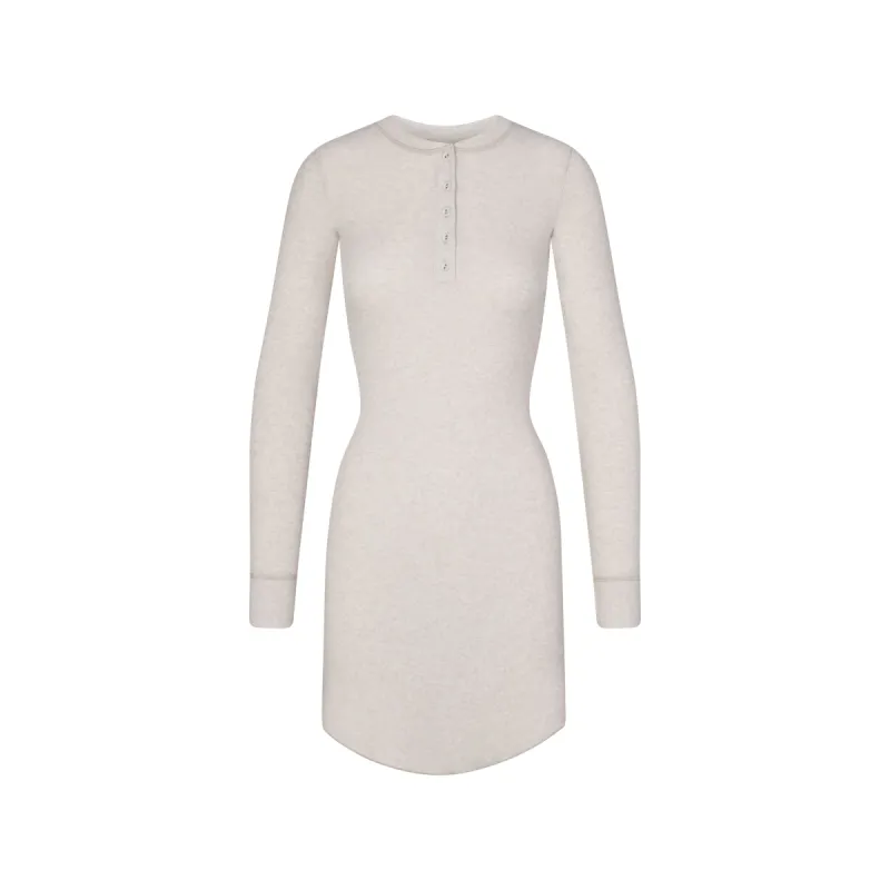 COTTON RIB HENLEY MINI DRESS | HEATHER OATMEAL MULTI sold by SKIMS