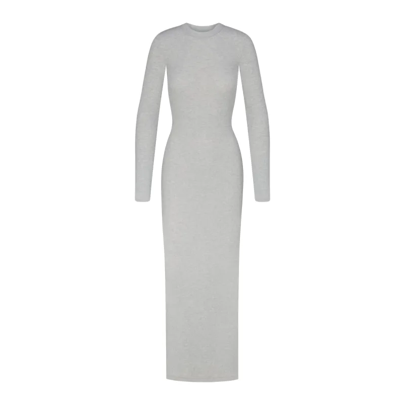 WAFFLE CREW NECK LONG DRESS | LIGHT HEATHER GREY sold by SKIMS