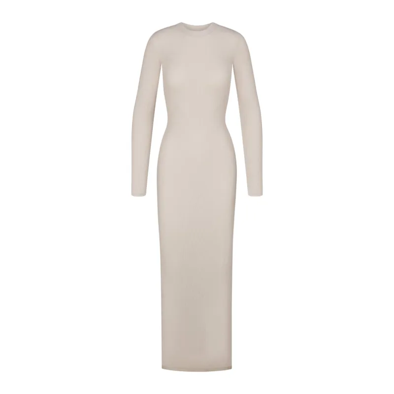 WAFFLE CREW NECK LONG DRESS | STONE sold by SKIMS