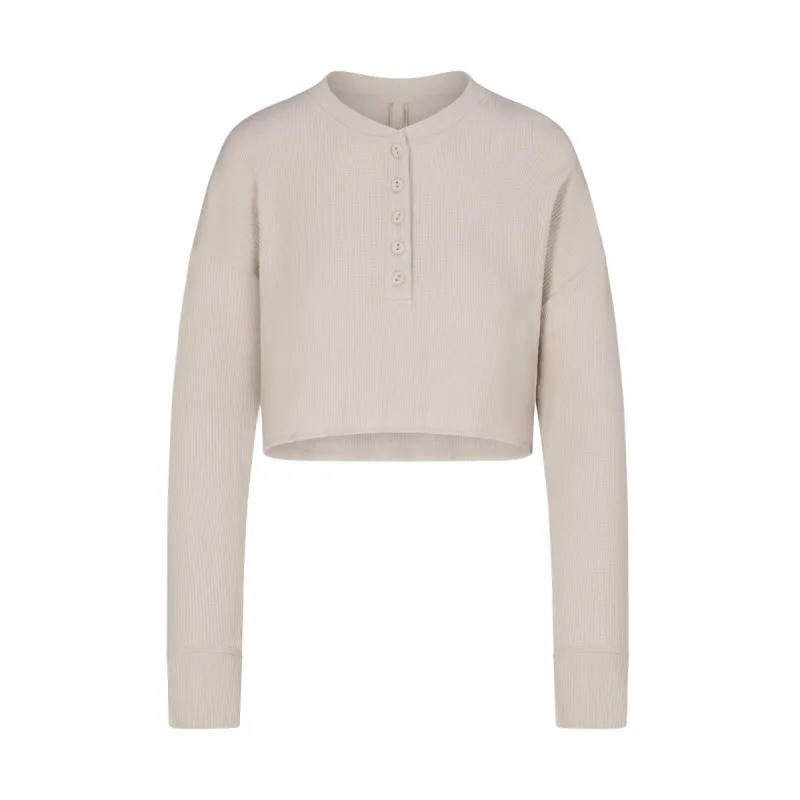 WAFFLE HENLEY CROPPED LONG SLEEVE | STONE sold by SKIMS