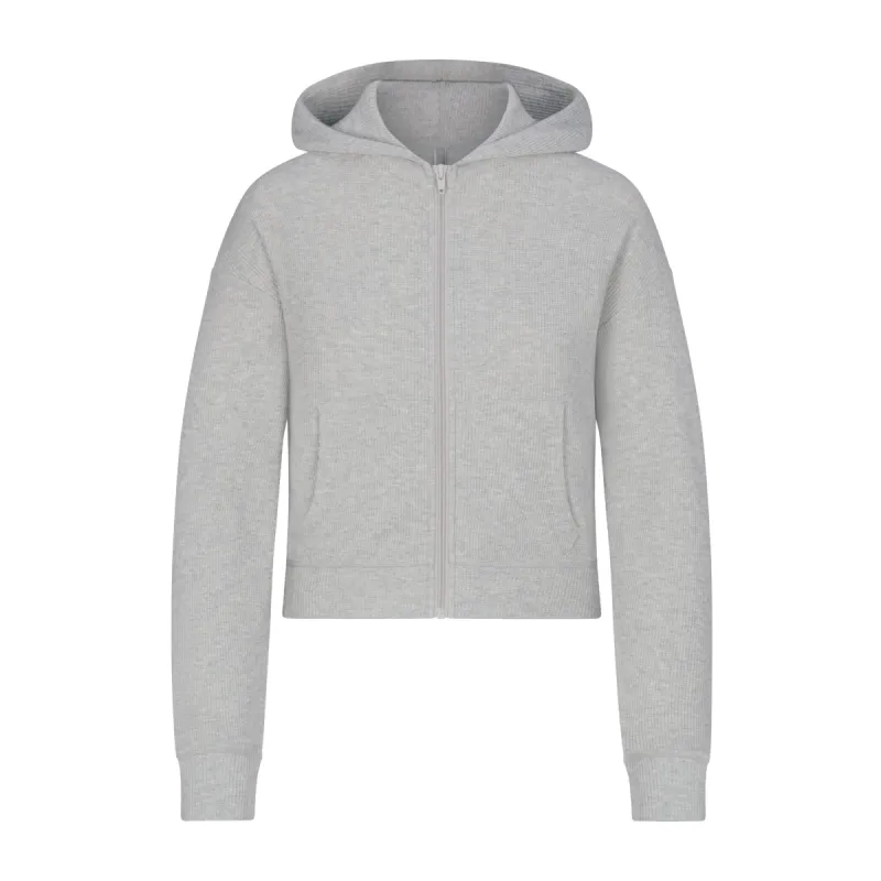 WAFFLE ZIP UP HOODIE | LIGHT HEATHER GREY sold by SKIMS