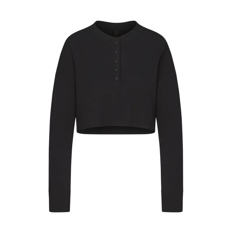 WAFFLE HENLEY CROPPED LONG SLEEVE | ASH sold by SKIMS