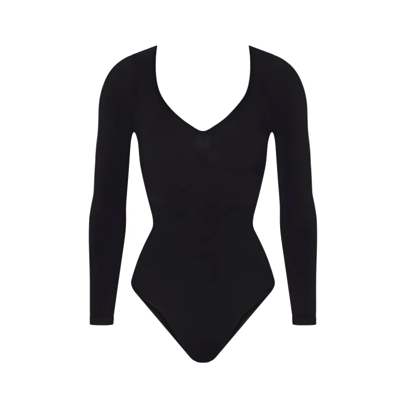 SEAMLESS SCULPT LONG SLEEVE LOW BACK BRIEF BODYSUIT | ONYX sold by SKIMS