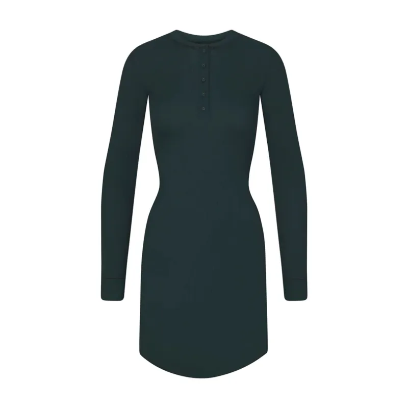 COTTON RIB HENLEY MINI DRESS | SPRUCE MULTI sold by SKIMS
