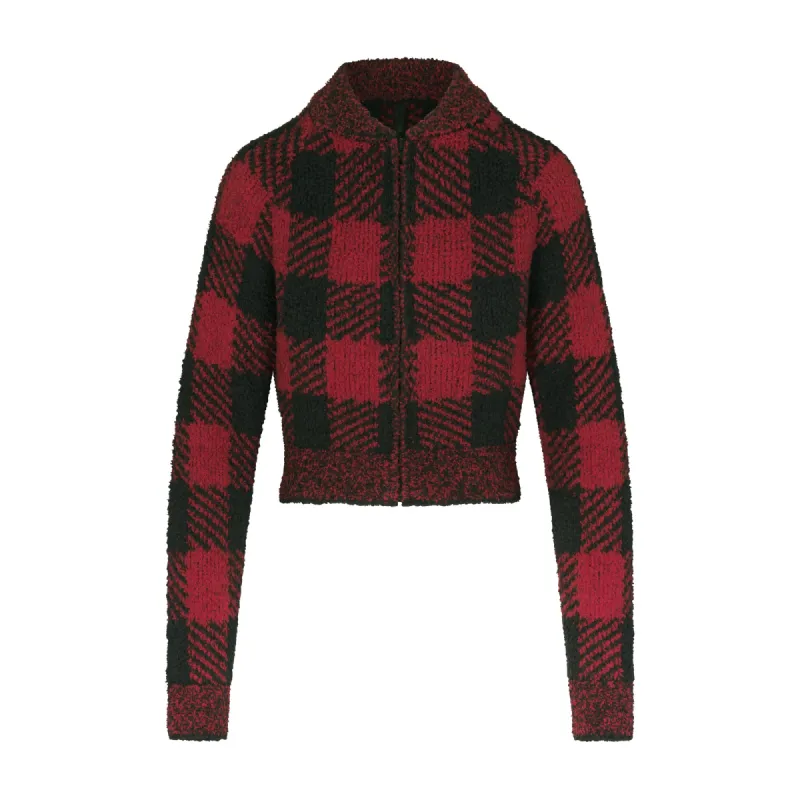 COZY KNIT ZIP UP | BRICK BUFFALO CHECK sold by SKIMS