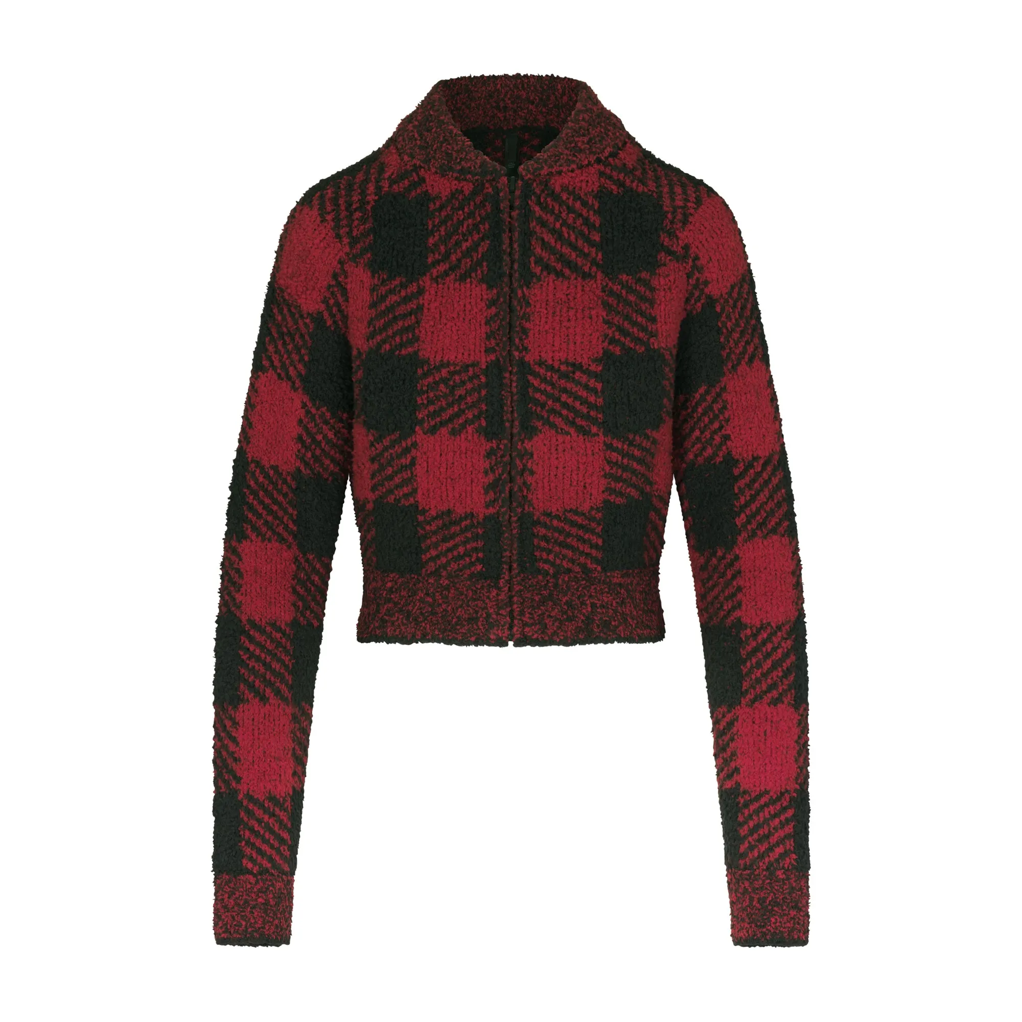 COZY KNIT ZIP UP | BRICK BUFFALO CHECK sold by SKIMS