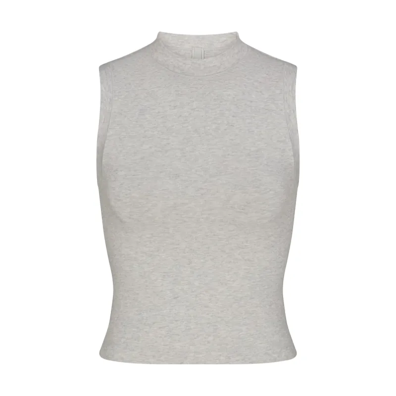 COTTON JERSEY MOCK NECK TANK | LIGHT HEATHER GREY sold by SKIMS