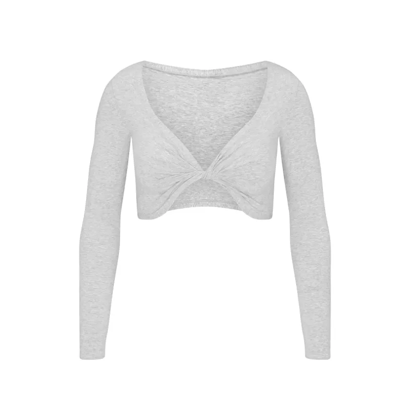 COTTON TWIST LONG SLEEVE CROPPED TOP | LIGHT HEATHER GREY sold by SKIMS