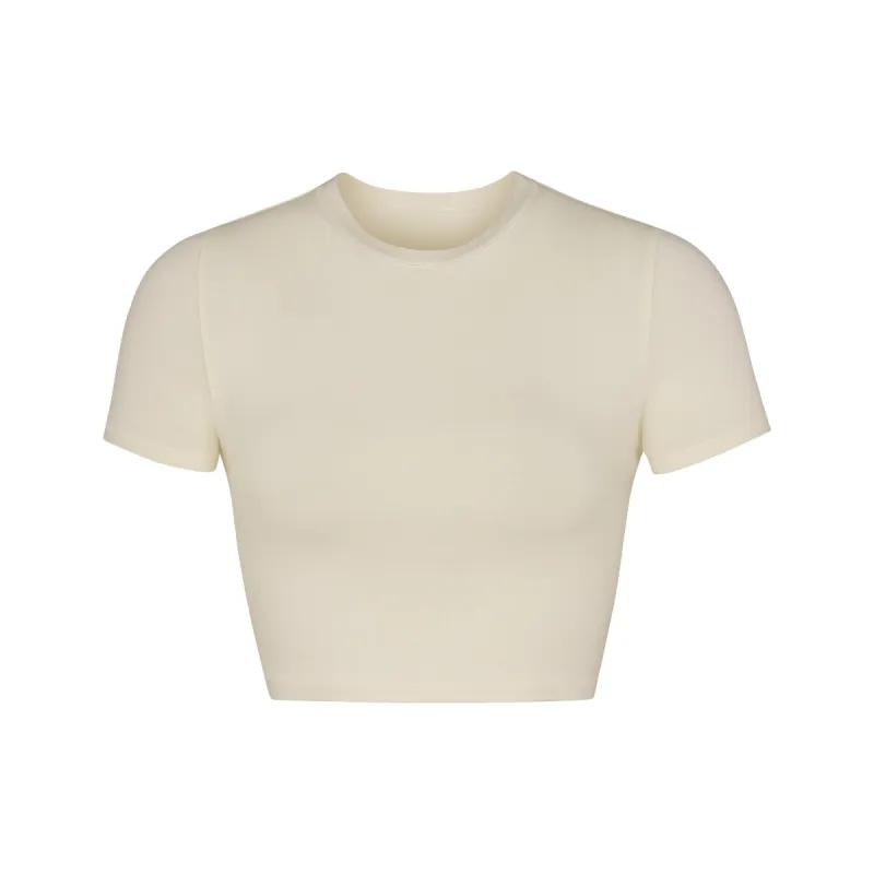 COTTON JERSEY SUPER CROPPED T-SHIRT | BONE sold by SKIMS
