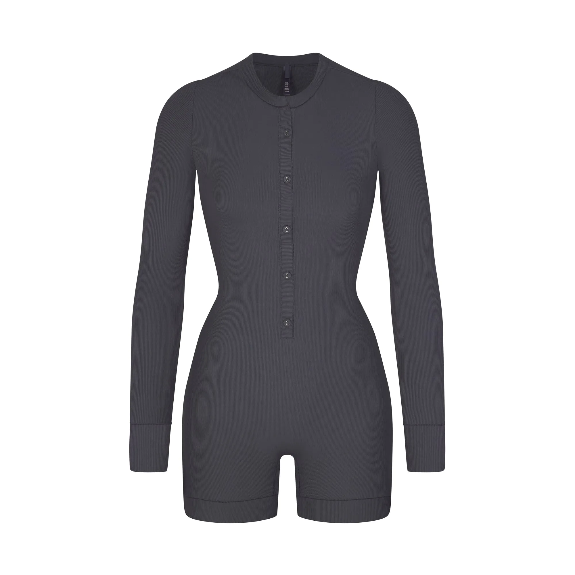 SOFT LOUNGE BUTTON UP HENLEY ONESIE | GRAPHITE sold by SKIMS