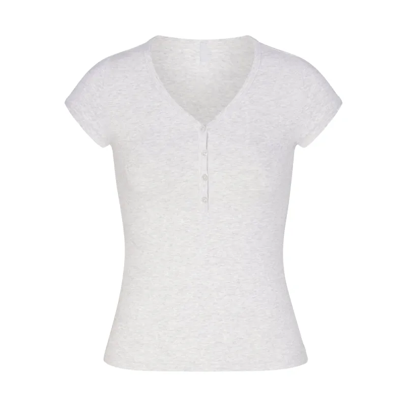 NEW VINTAGE HENLEY T-SHIRT | LIGHT HEATHER GREY sold by SKIMS