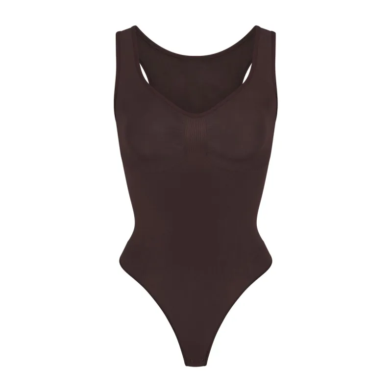 SEAMLESS SCULPT SCOOP NECK THONG BODYSUIT | ESPRESSO sold by SKIMS