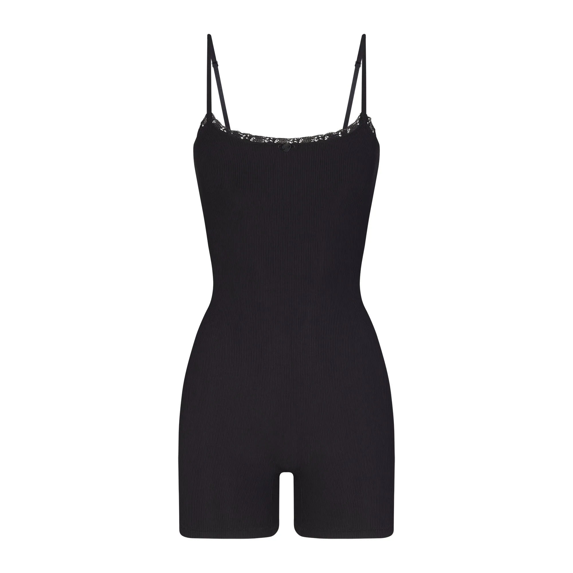 SOFT LOUNGE LACE SCOOP ONESIE | ONYX sold by SKIMS