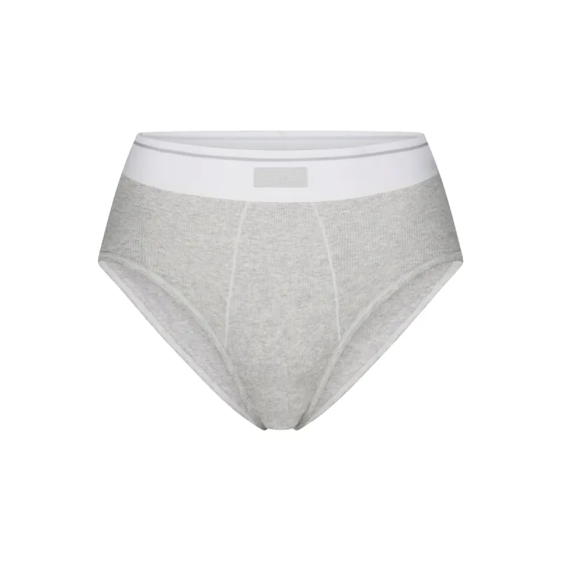 COTTON RIB HIGH-WAISTED BRIEF | LIGHT HEATHER GREY MULTI made by SKIMS