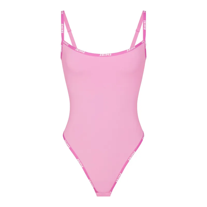COTTON LOGO BUILT IN BRA BODYSUIT | BUBBLE GUM MULTI sold by SKIMS
