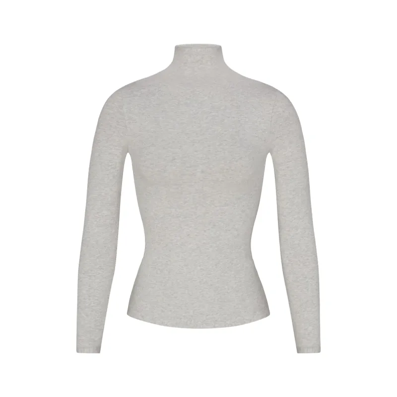 COTTON JERSEY LONG SLEEVE TURTLENECK | LIGHT HEATHER GREY sold by SKIMS