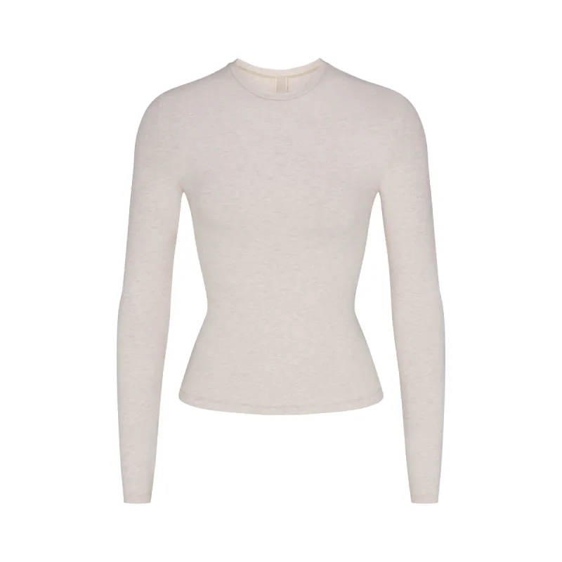 COTTON JERSEY LONG SLEEVE T-SHIRT | HEATHER OATMEAL sold by SKIMS