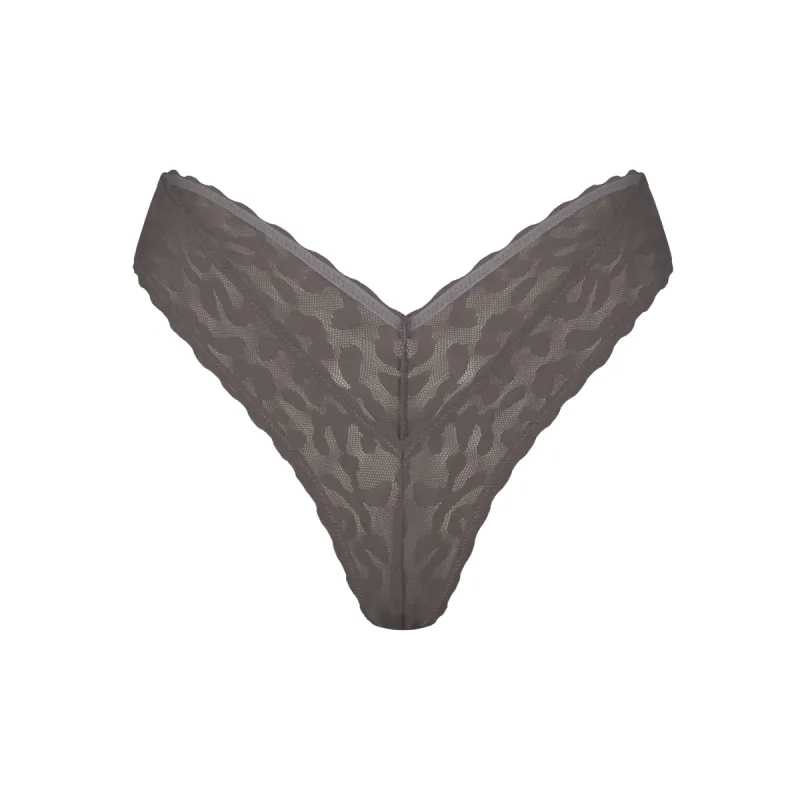 LOGO MESH LACE MICRO DIPPED THONG | GREY CHALK made by SKIMS