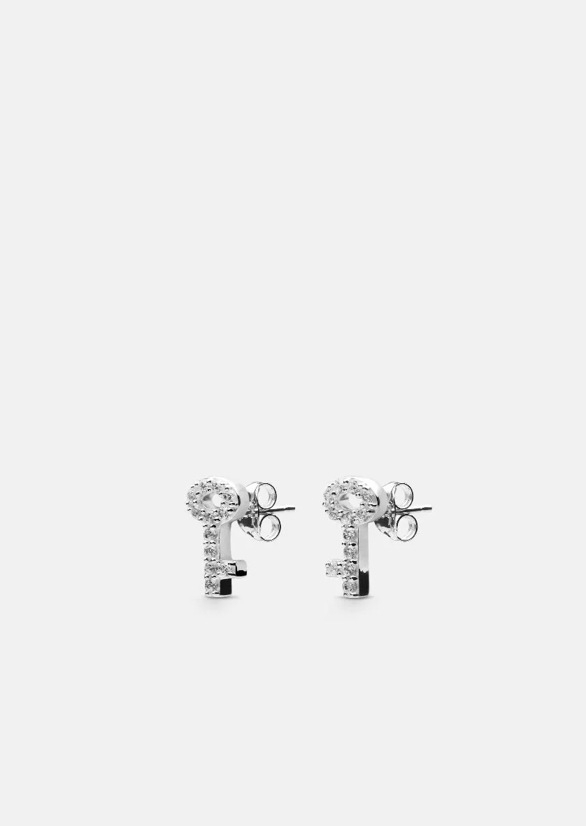 Pavé Symbol - Key Earrings - Sterling Silver sold by Skultuna