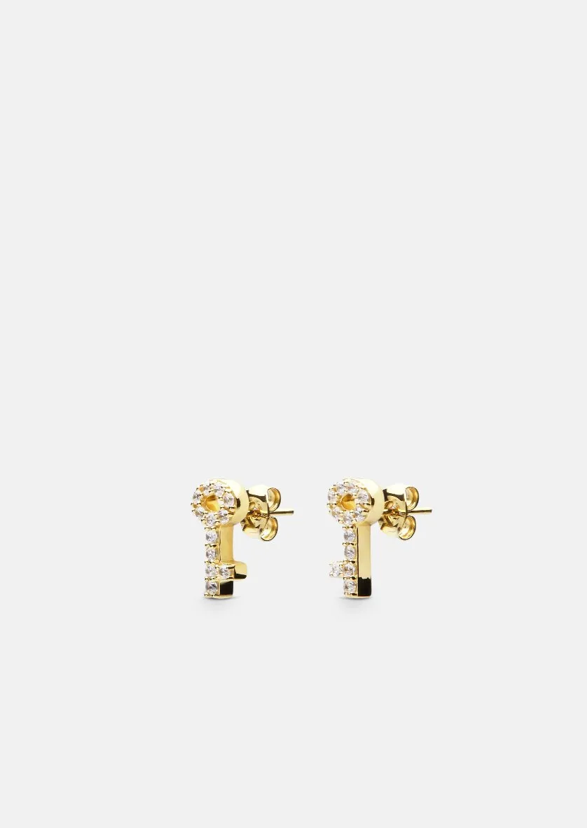 Pavé Symbol - Key Earrings - Gold Vermeil sold by Skultuna