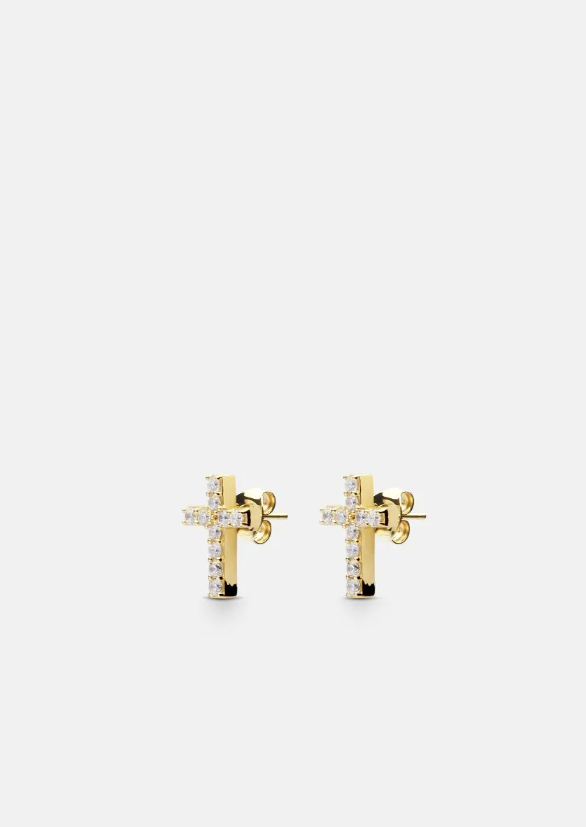 Pavé Symbol - Cross Earrings - Gold Vermeil sold by Skultuna