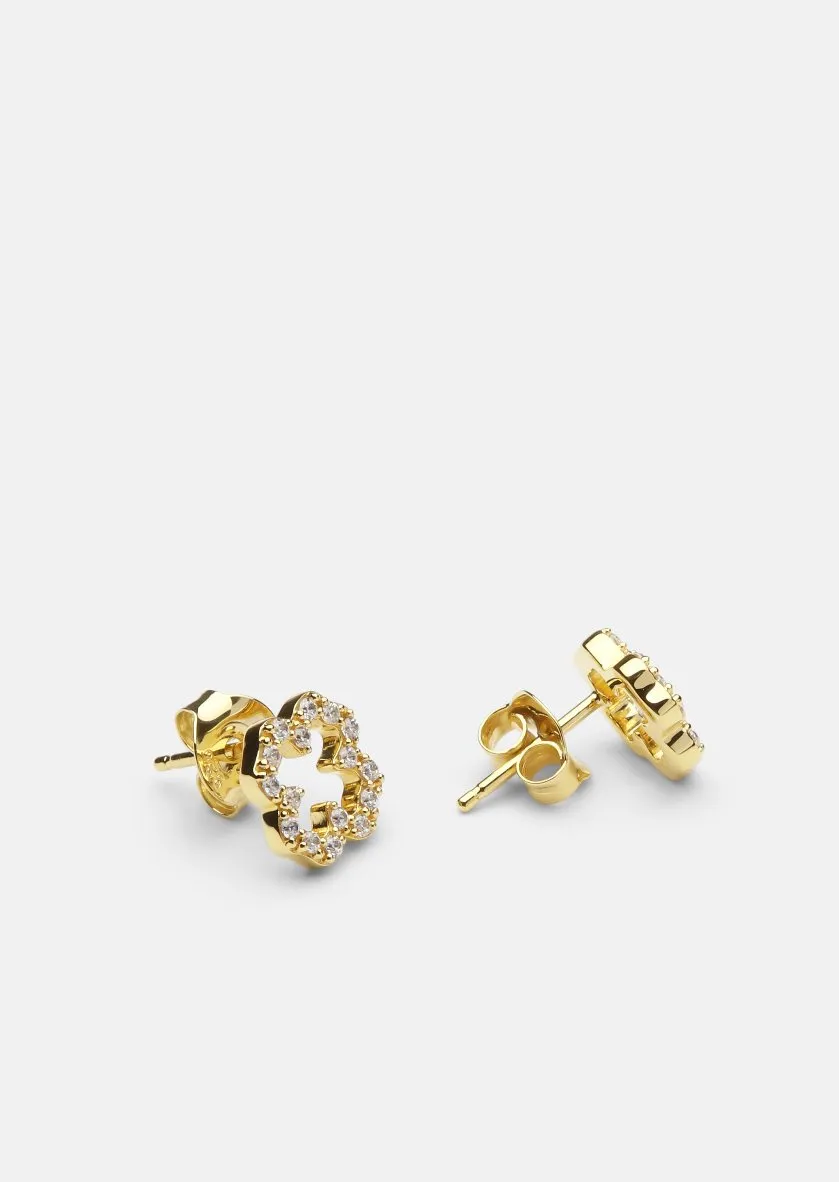 Pavé Symbol - Four Leaf Clover Earrings - Gold Vermeil sold by Skultuna product image thumbnail 3