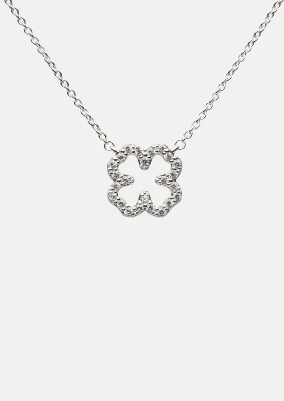 Pavé Symbol - Four Leaf Clover Necklace - Sterling Silver made by Skultuna