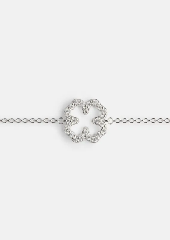 Pavé Symbol - Four Leaf Clover Bracelet - Sterling Silver made by Skultuna