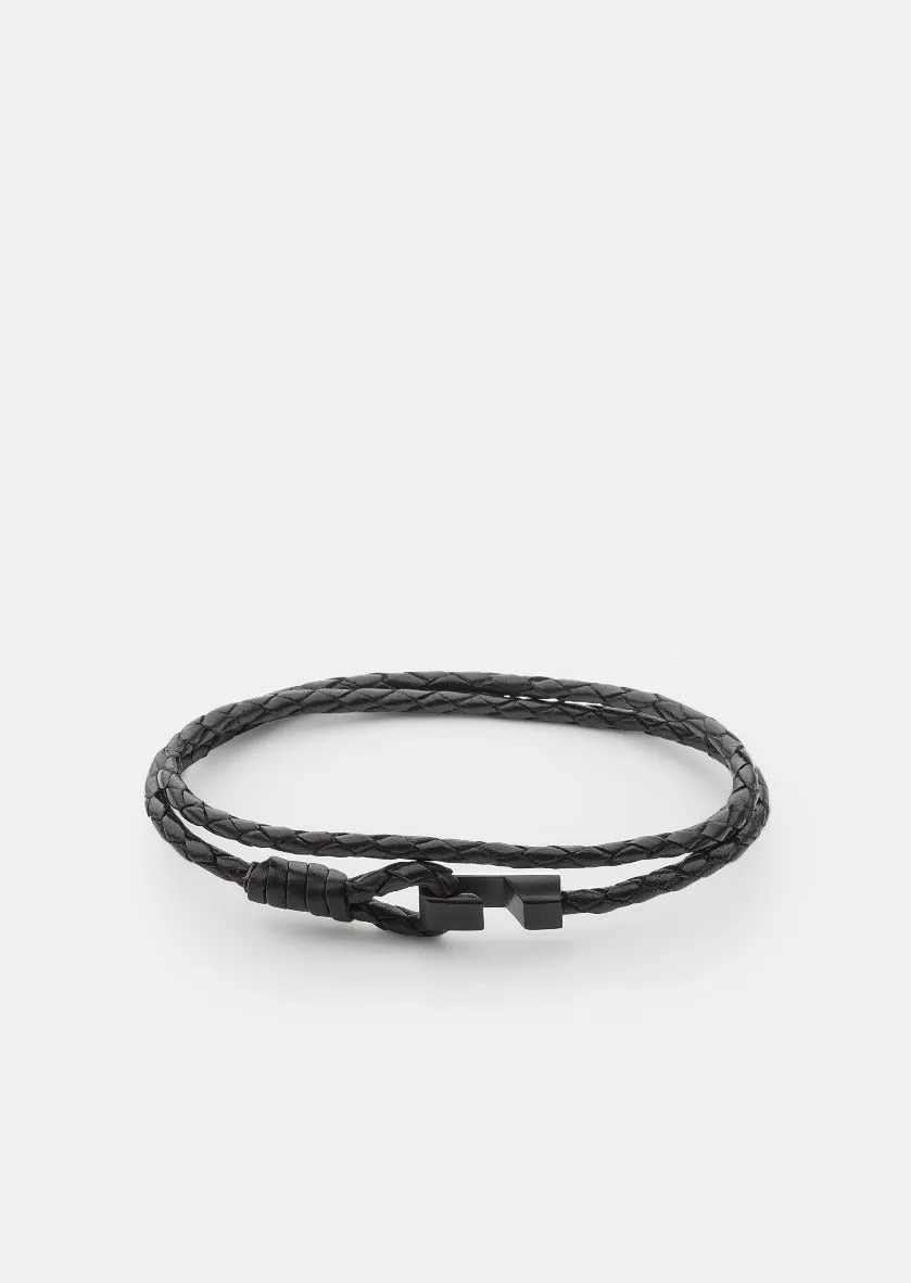 Hook Leather Bracelet Thin Matte Black - Black sold by Skultuna