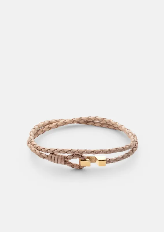 Hook leather Bracelet Thin Gold Plated - Natural made by Skultuna