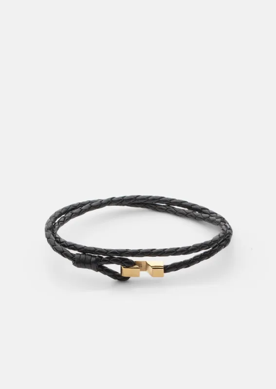 Hook leather Bracelet Thin Gold Plated - Black sold by Skultuna