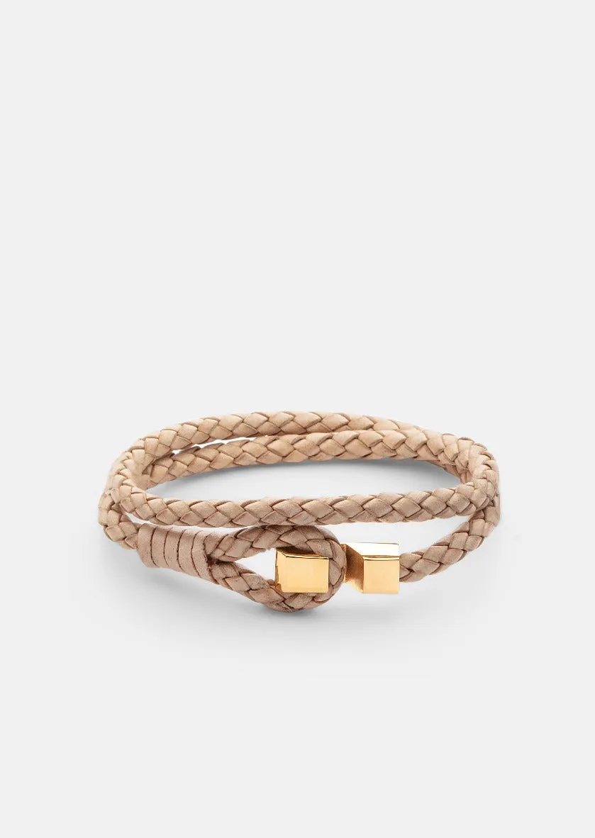 Hook Leather Bracelet Gold Plated - Natural sold by Skultuna