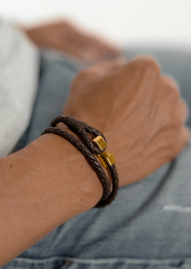 Hook Leather Bracelet Gold Plated - Dark Brown sold by Skultuna product image thumbnail 4