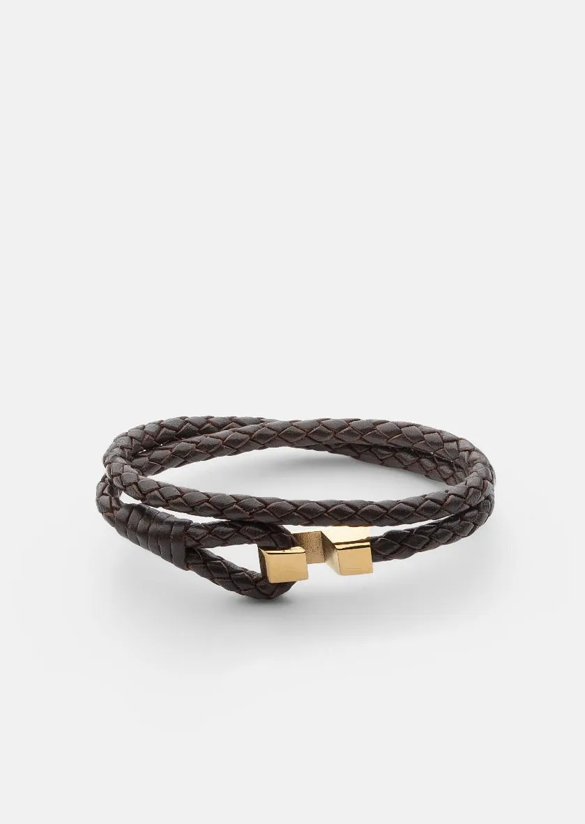 Hook Leather Bracelet Gold Plated - Dark Brown sold by Skultuna