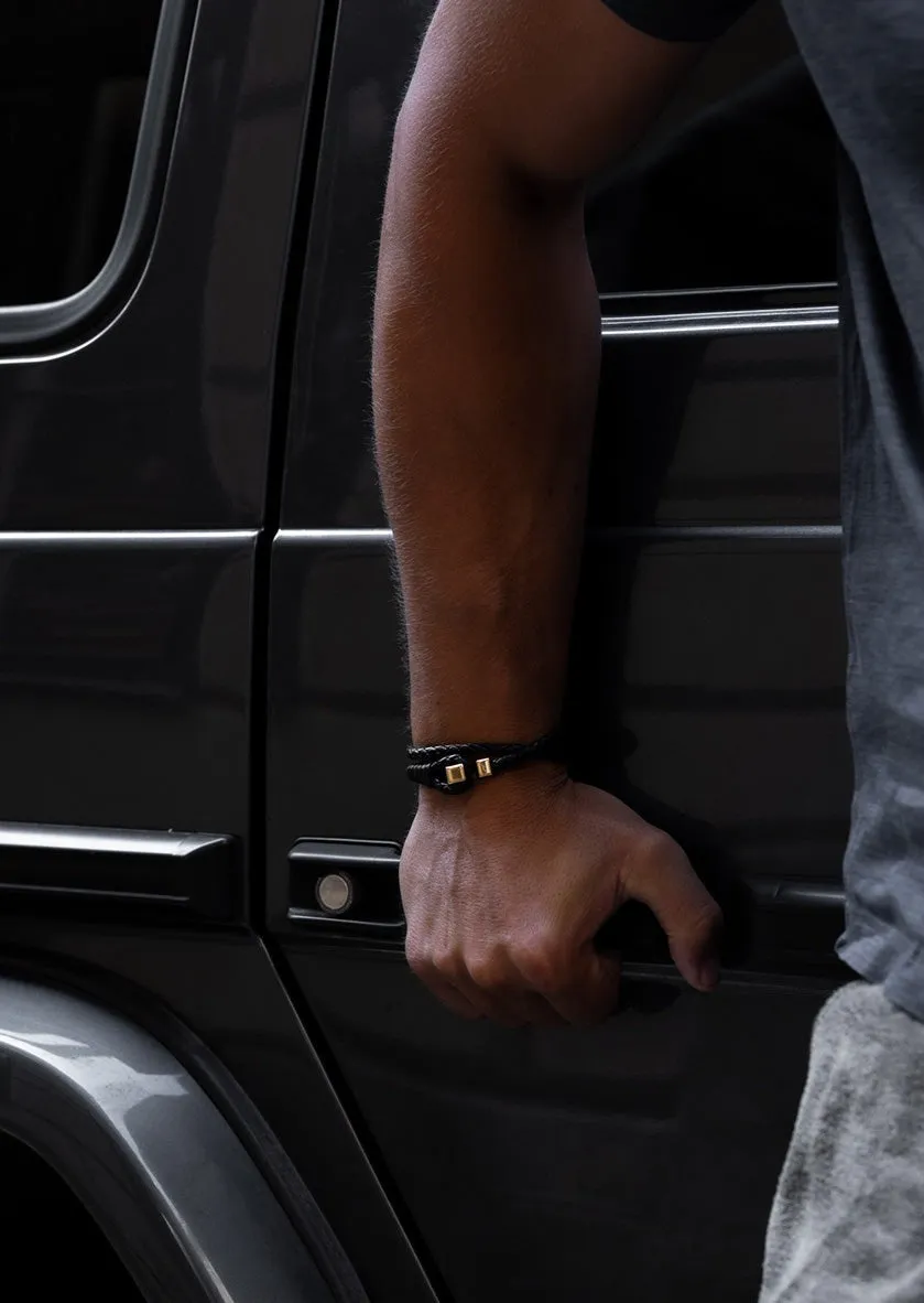 Hook Leather Bracelet Gold Plated - Black sold by Skultuna product image thumbnail 4