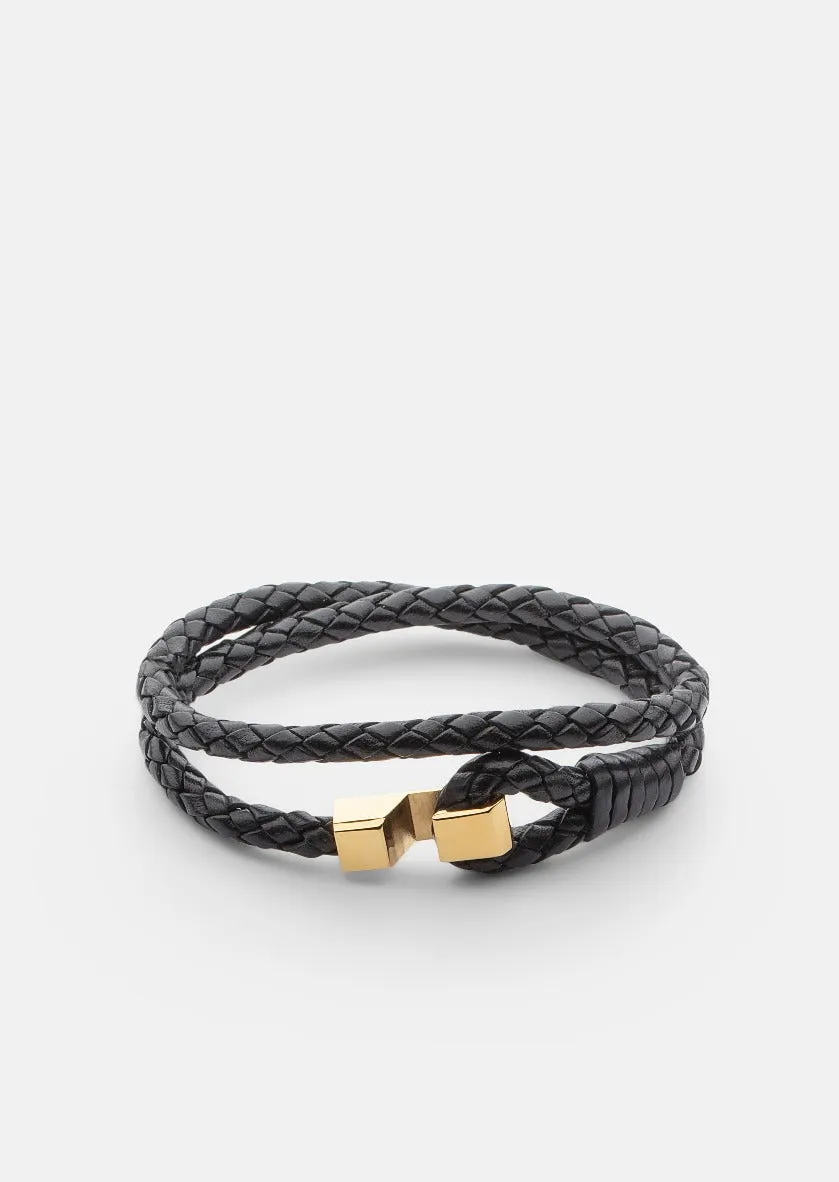 Hook Leather Bracelet Gold Plated - Black sold by Skultuna