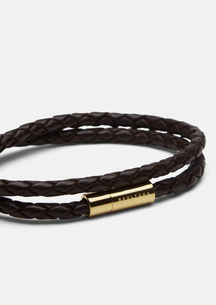 Leather Bracelet Thin - Gold / Dark Brown sold by Skultuna product image thumbnail 2