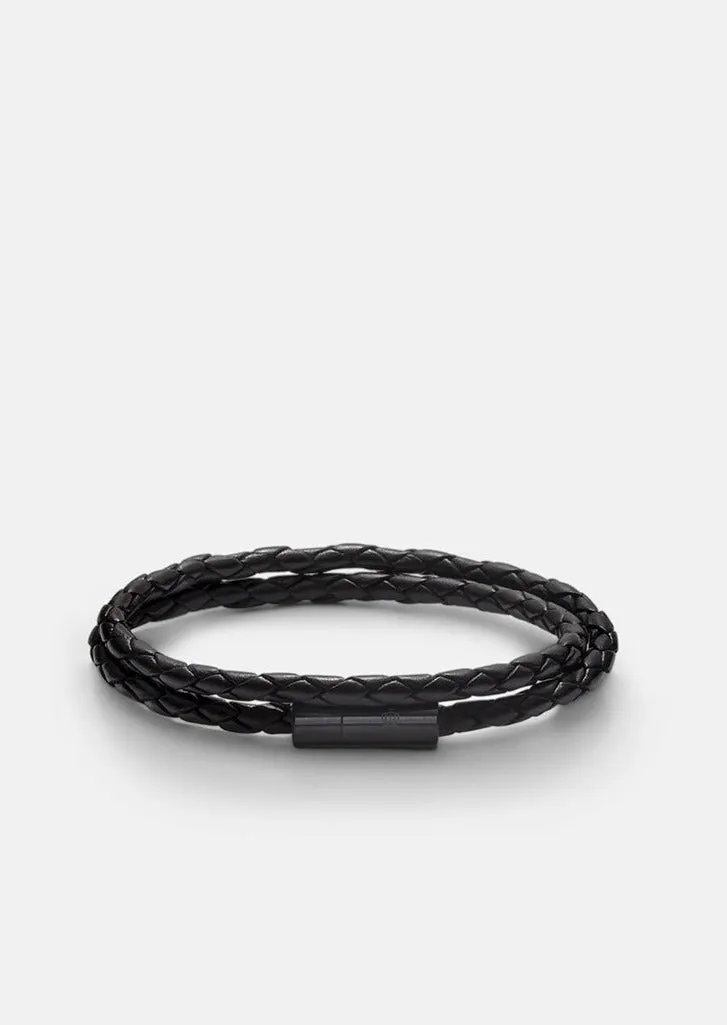 Leather Bracelet Thin - Titan Black / Black sold by Skultuna