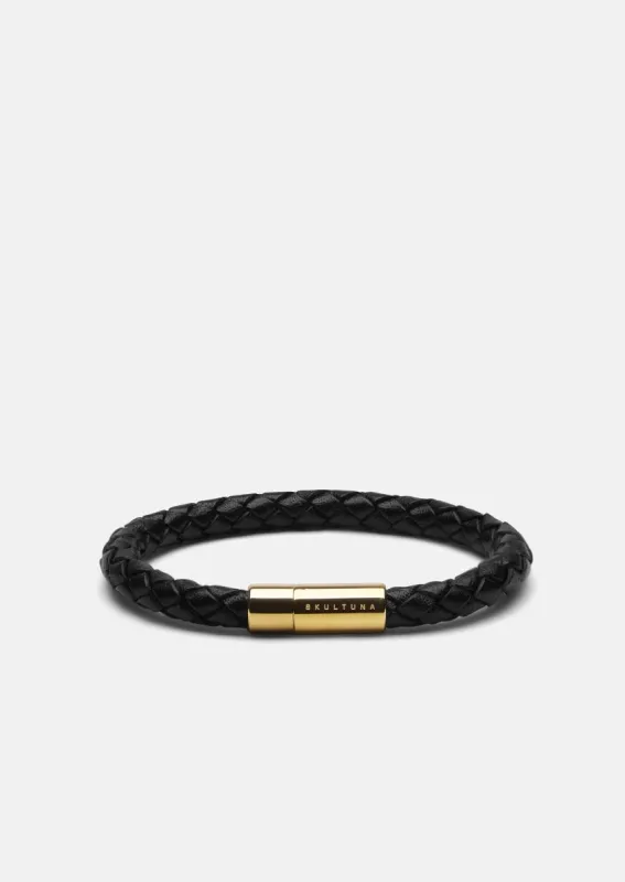 Leather Bracelet - Gold Plated / Black made by Skultuna