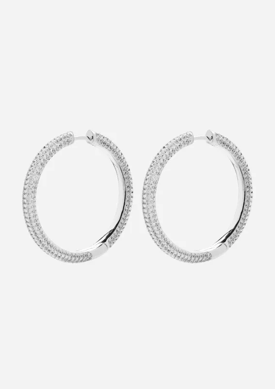 Simplicity Pavé Hoop Earrings - Silver Plated - Large made by Skultuna