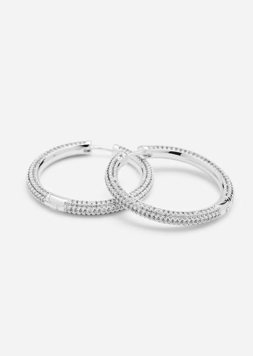 Simplicity Pavé Hoop Earrings - Silver Plated - Large sold by Skultuna product image thumbnail 4