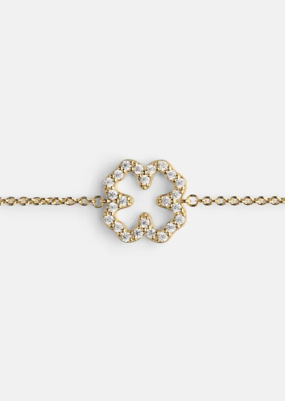 Pavé Symbol - Four Leaf Clover Bracelet - Gold Vermeil made by Skultuna