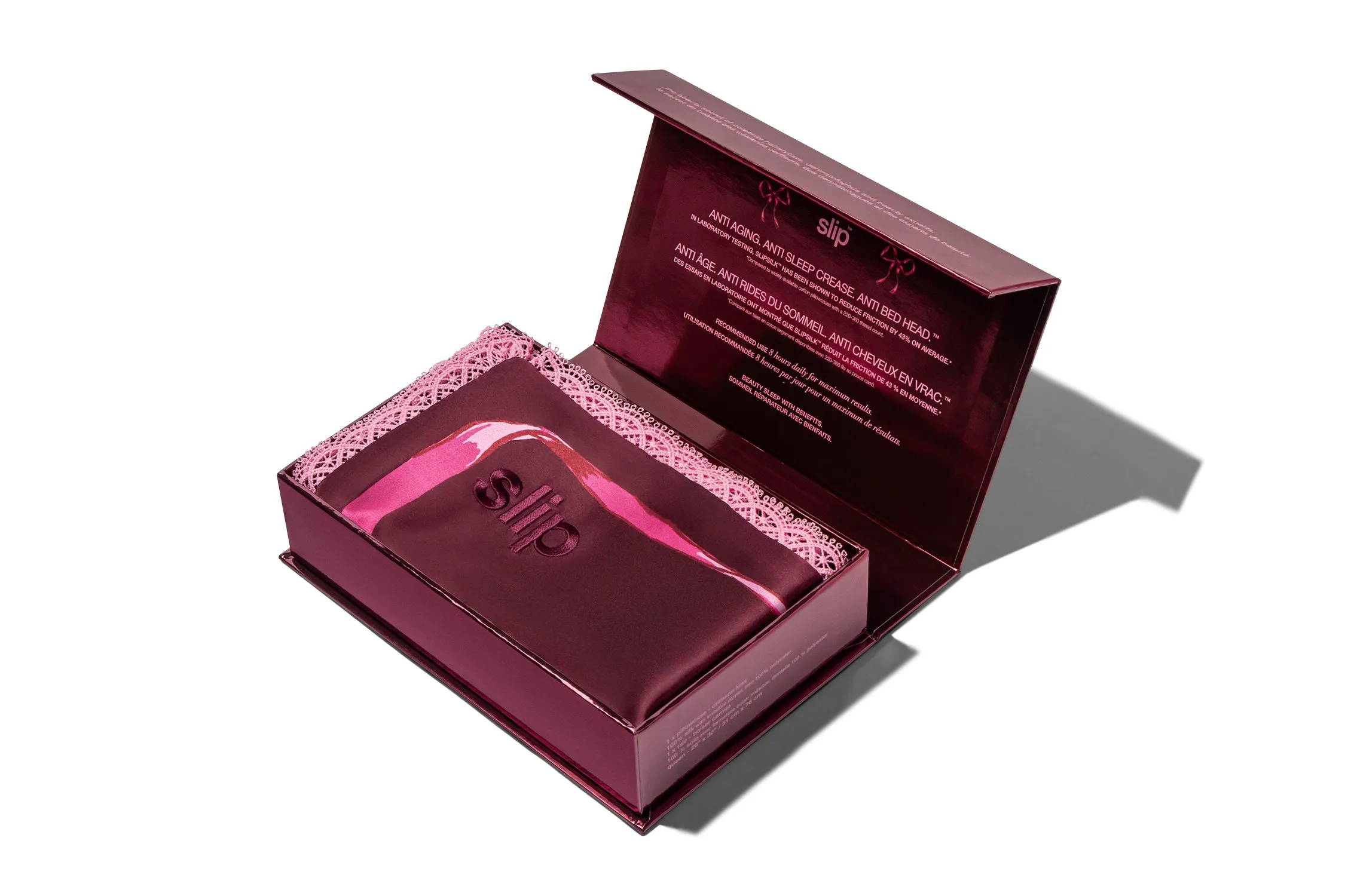 Crimson Kiss Queen Zippered Pillowcase with Lace Trim sold by slip product image thumbnail 4