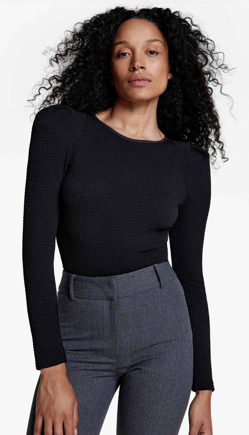 Jewel Neck Box Pleat Top sold by Smythe