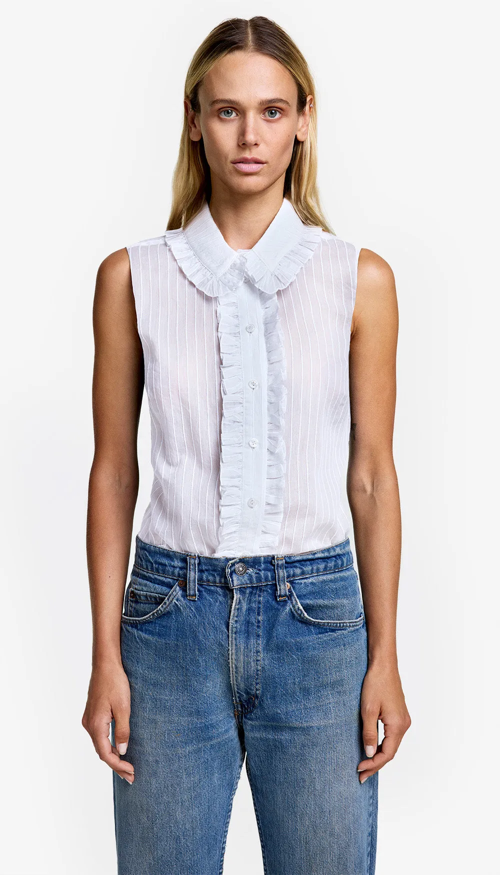 Sleeveless Ruffle Trim Shirt sold by Smythe