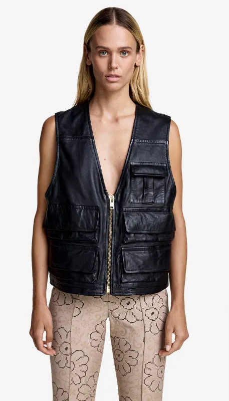 Leather Cargo Vest made by Smythe