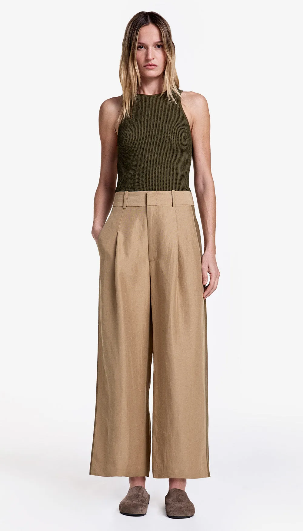 Tux Stripe Crop Pleated Trouser sold by Smythe