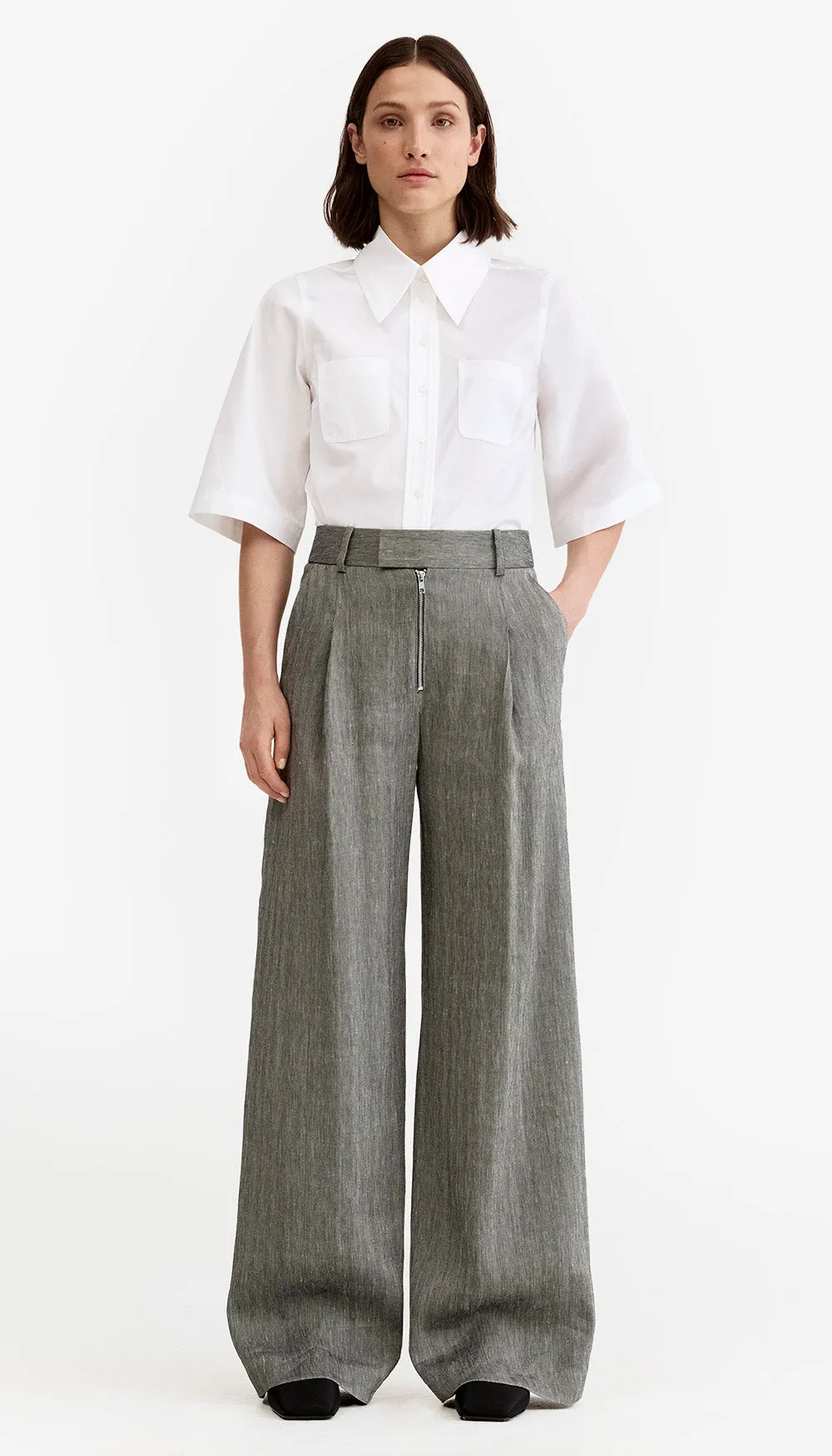 Exposed Zip Pleated Pant sold by Smythe