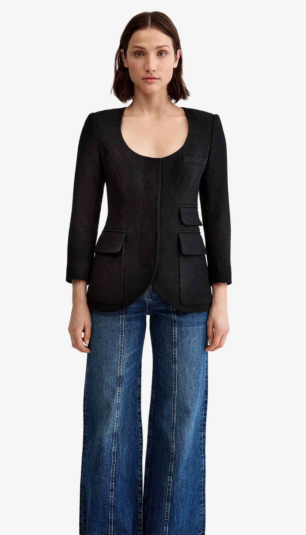 Crop Sleeve Portrait Neck Blazer sold by Smythe